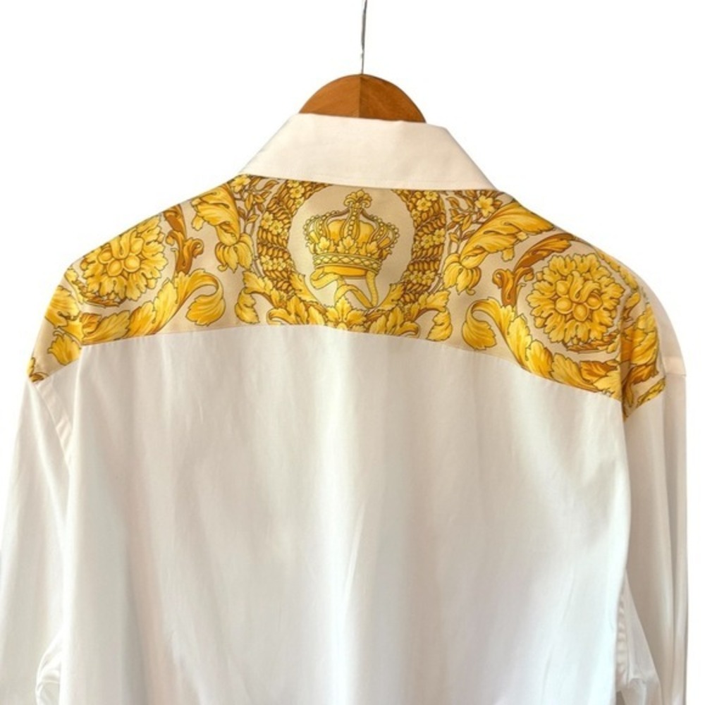 Versace Graphic Print Dress Shirt White & Gold XXL (56 IT) 1013870 IT NWT $1075